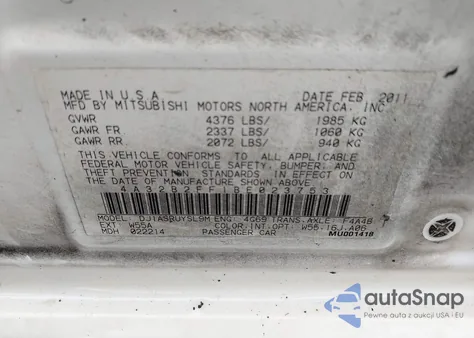 2011 Mitsubishi Galant Fe from USA, damaged, VIN 4A32B2FF1BE023753